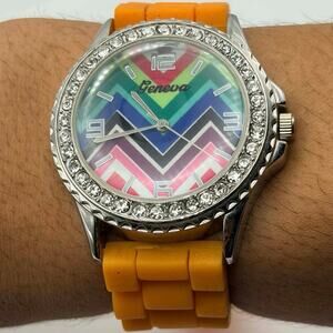 Orange Striped Geneva Men’s Watch